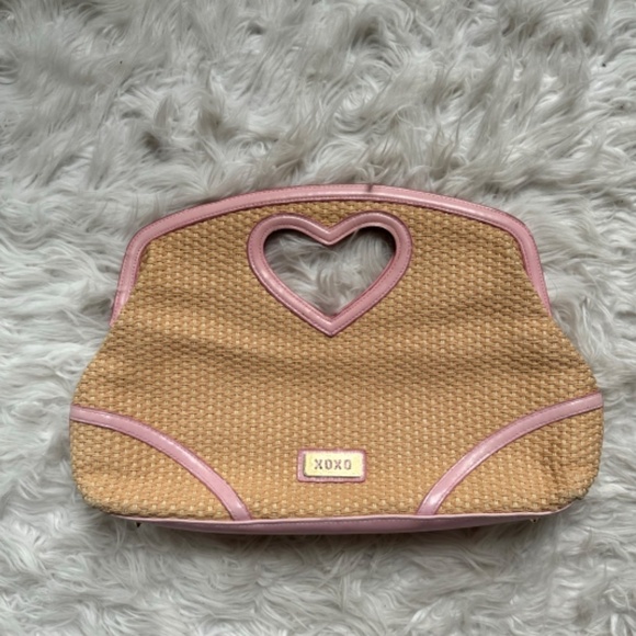 VTG XOXO Pink Heart Rhinestone Woven Clutch Handbag Purse Kawaii Y2K Love Bag - Picture 2 of 6